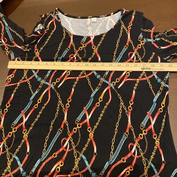 EST. 1946 Navy Knit Top with Cut Outs on Sleeves in Bright Colorful Pattern - Picture 7 of 9